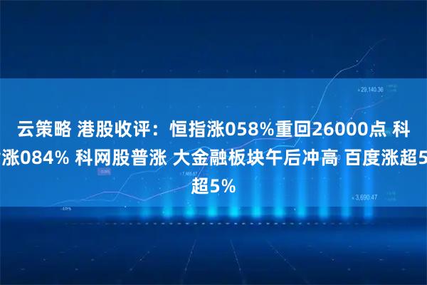 云策略 港股收评：恒指涨058%重回26000点 科指涨084% 科网股普涨 大金融板块午后冲高 百度涨超5%